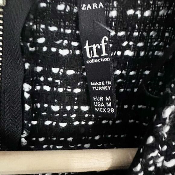 ZARA | TRF Collection Black White Tweed Shift Dress Gold Buttons Mini | Medium - Picture 11 of 16